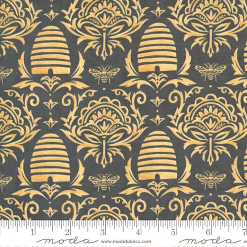 Honey Lavender for Moda - Bees Damask in Charcoal (Qty 1 = 1/2 yd)