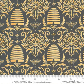 Honey Lavender for Moda - Bees Damask in Charcoal (Qty 1 = 1/2 yd)