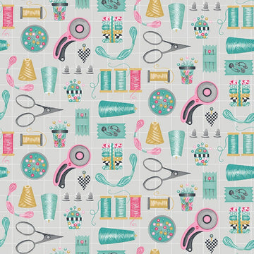 Sew, Sleep, Repeat! by Delphine Cubitt - Sewing Supplies in Grey Multi (Qty 1 = 1/2 yd)