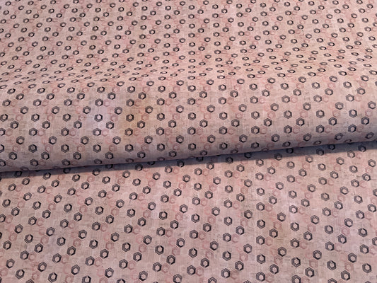 Cork Fabric - Pink & Black Hexies on Pale Pink