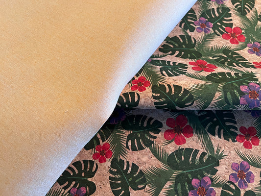 Cork Fabric - Purple and Red Floral & Fern