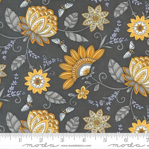 Honey Lavender for Moda - Jacquard Floral in Charcoal (Qty 1 = 1/2 yd)