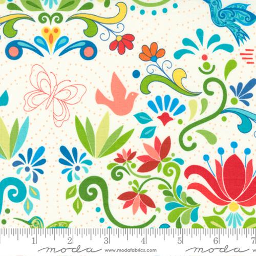 Land Enchantment by Sariditty - Talavera Florals in Marshmallow Multi (Qty 1 = 1/2 yd)