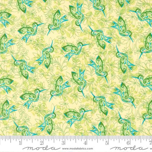 Land Enchantment by Sariditty - Hummingbirds in Reviving Green (Qty 1 = 1/2 yd)