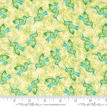 Land Enchantment by Sariditty - Hummingbirds in Reviving Green (Qty 1 = 1/2 yd)