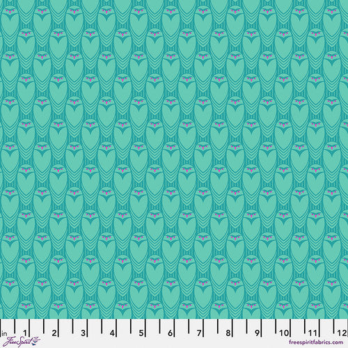 Mythical by Stacy Peterson - Small Owl See You in Aqua (Qty 1 = 1/2 yd)