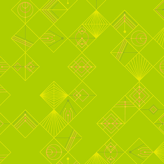 Deco Glo II by Giucy Giuce - Tiles in Lime (Qty 1 = 1/2 yd)