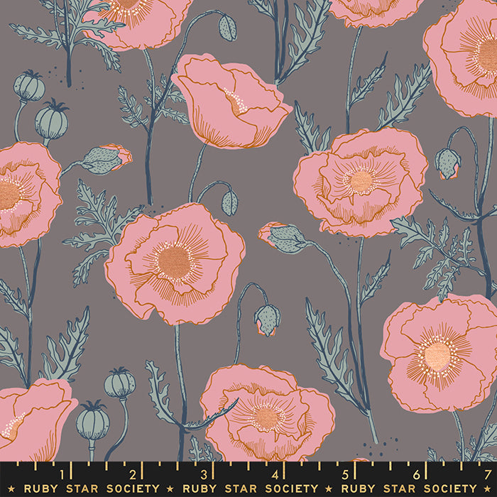 Unruly Nature by Jen Hewett - Poppies in Grey Gold (Qty 1 = 1/2 yd)