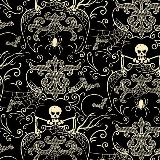 Midnight Haunt by Andover - Spooky Damask in Haunt (Qty 1 = 1/2 yd)