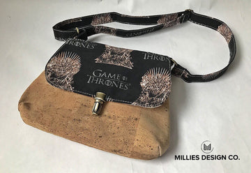 Cork/Cotton Crossbody - Natural Cork with Game of Thrones Themed Cotton Fabric