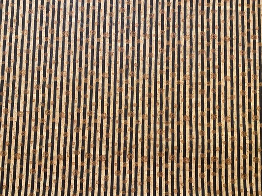 Cork Fabric - Black Stripe with Floral Detail on Natural