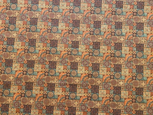 Cork Fabric - Bright Random Mosaic Tile