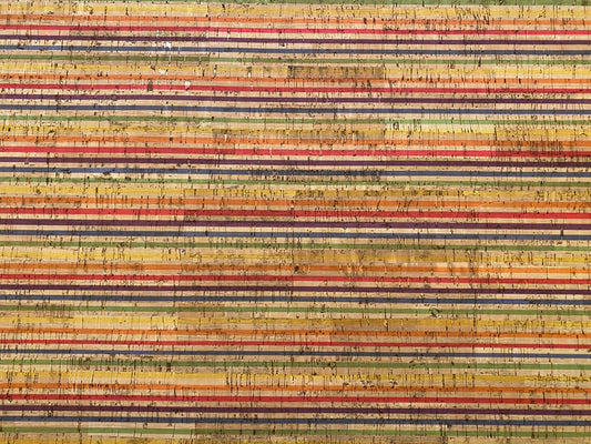 Cork Fabric - Rainbow Stripe on Natural