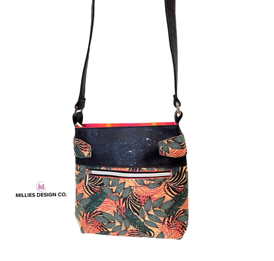 Cork Handbag - Fern & Floral Print Cork with Coordinating Black Cork