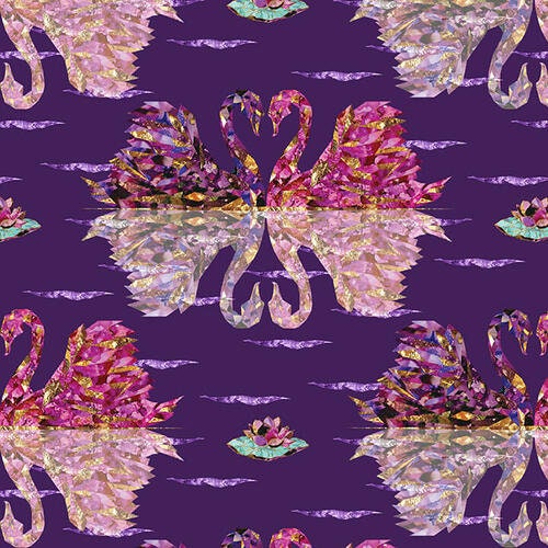 Swan Lake by David Stavitzski - Swans in Purple (Qty 1 = 1/2 yd)