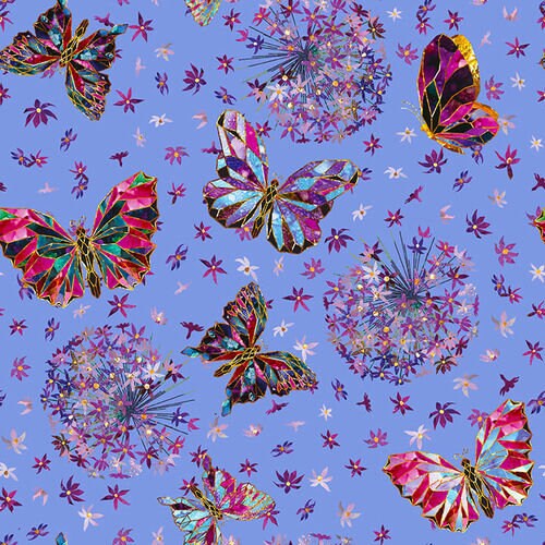 Swan Lake by David Stavitzski - Butterflies with Tiny Flowers (Qty 1 = 1/2 yd)