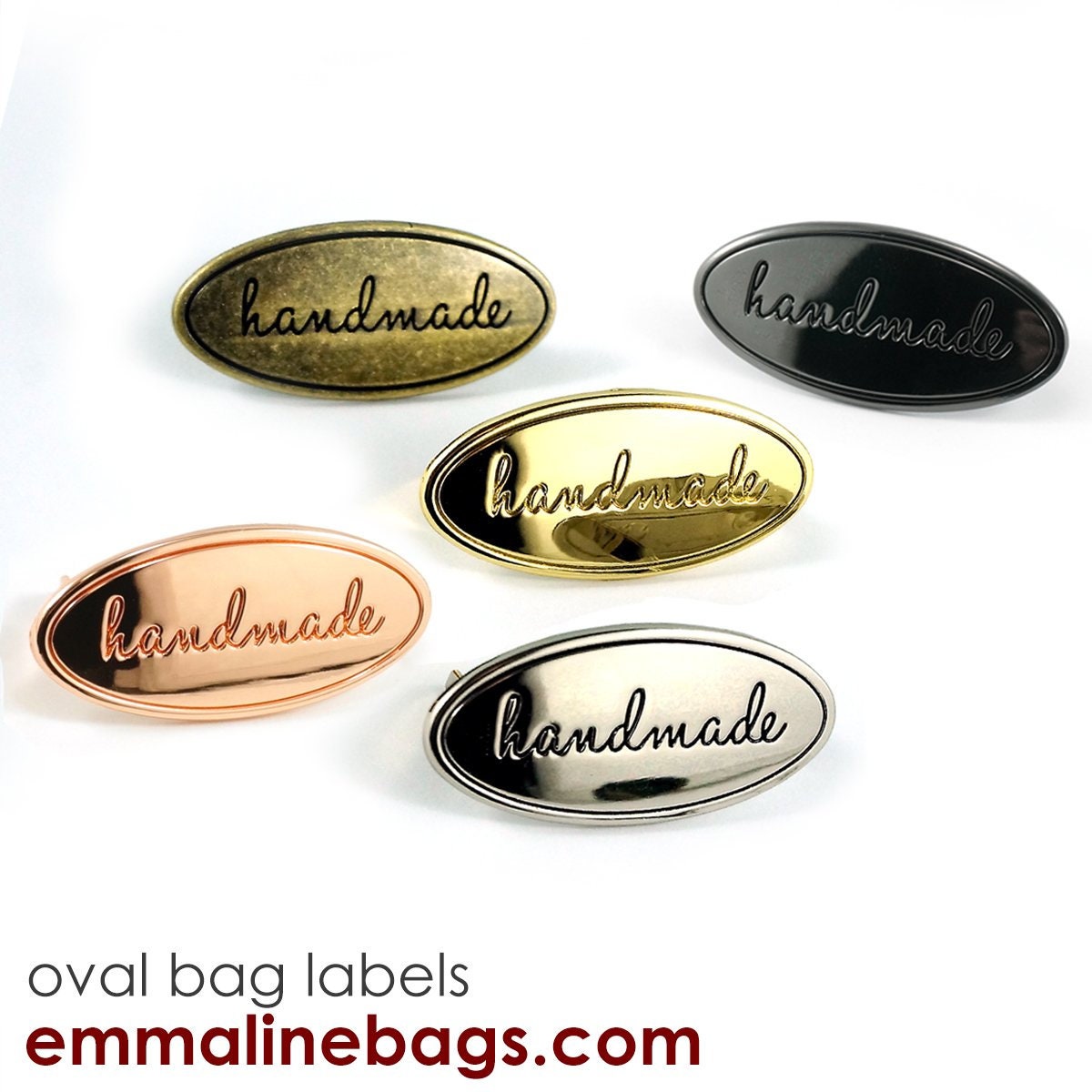 Metal Bag Label - Oval With "handmade"