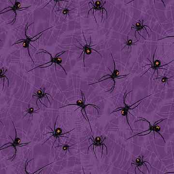 Mystery Manor by Andover - Black Widows in Purple Moon (Qty 1 = 1/2 yd)
