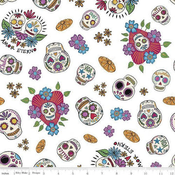 Amor Eterno by Kathy Cano-Murillo - Skulls in White (Qty 1 = 1/2 yd)