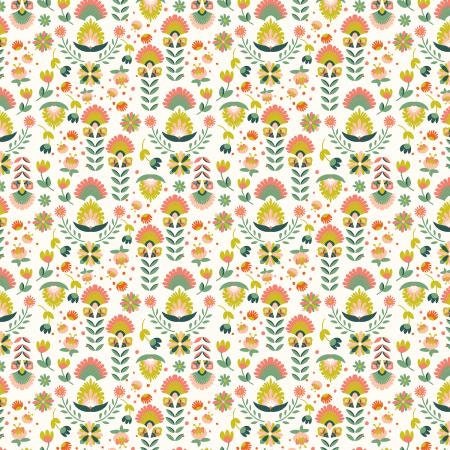 Swan Paraiso by RJR Studio - Flowers in Paradise Green Coral (Qty 1 = 1/2 yd)