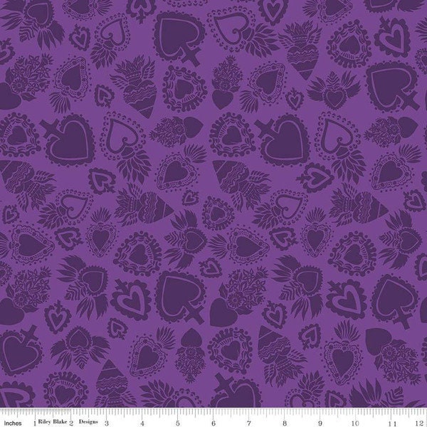 Amor Eterno by Kathy Cano-Murillo - Hearts in Purple (Qty 1 = 1/2 yd)