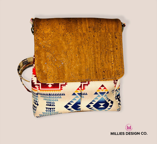 Cork/Canvas Backpack - Cinnamon Cork with Aztec Canvas Print