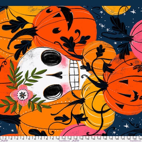 Pretty Creepy by Cori Dantini - In the Pumpkin Patch Panel in Navy (Qty 1 = 1 Panel)