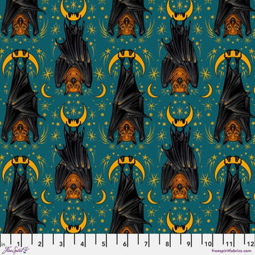 Storybook Halloween by Rachel Hauer - Aim for the Moon in Turquoise (Qty 1 = 1/2 yd)