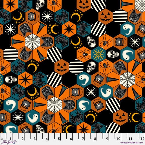 Storybook Halloween by Rachel Hauer - Hexi Cheater Multi (Qty 1 = 1/2 yd)