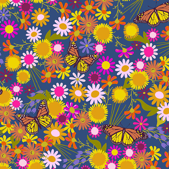 Wildflowers by Alison Glass - Monarch in Denim (Qty 1 = 1/2 yd)