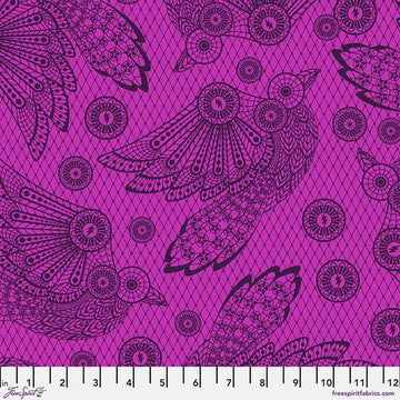 Nightshade (Deja Vu) by Tula Pink - Raven Lace in Oleander (Qty 1 = 1/2 yd)