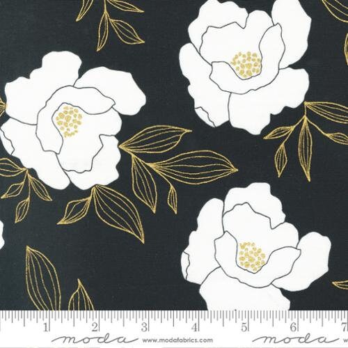 Gilded by Alli K Design - Bold Blossoms in Black Metallic (Qty 1 = 1/2 yd)