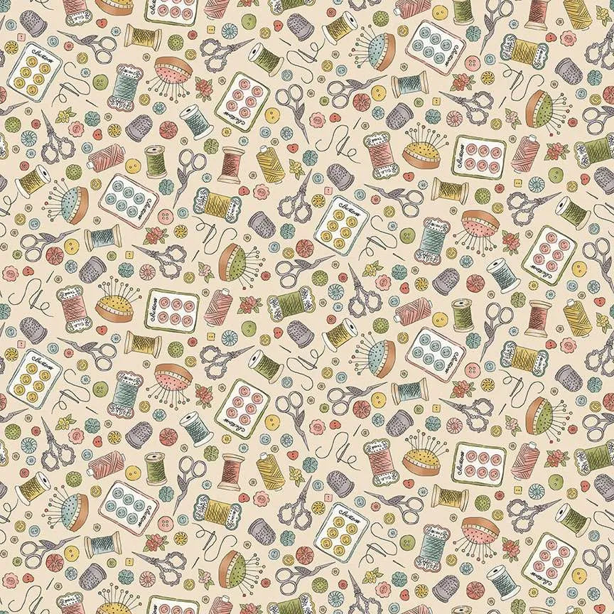 Atelier by Makower UK - Notions in Cream (Qty 1 = 1/2 yd)