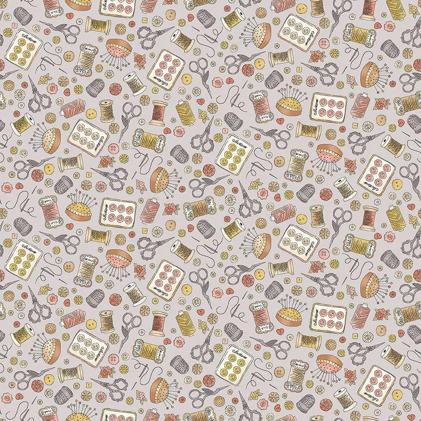 Atelier by Makower UK - Notions in Grey (Qty 1 = 1/2 yd)