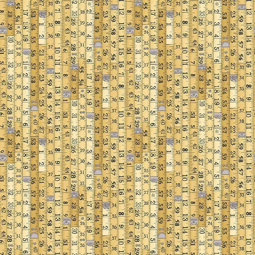 Atelier by Makower UK - Measurements in Yellow (Qty 1 = 1/2 yd)
