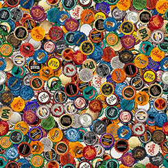 Brewmaster by QT Fabrics - Bottle Caps in Multi (Qty 1 = 1/2 yd)