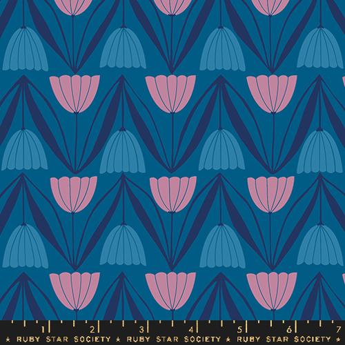 Endpaper by Jen Hewett - Retro Tulips in Blue Raspberry (Qty 1 = 1/2 yd)