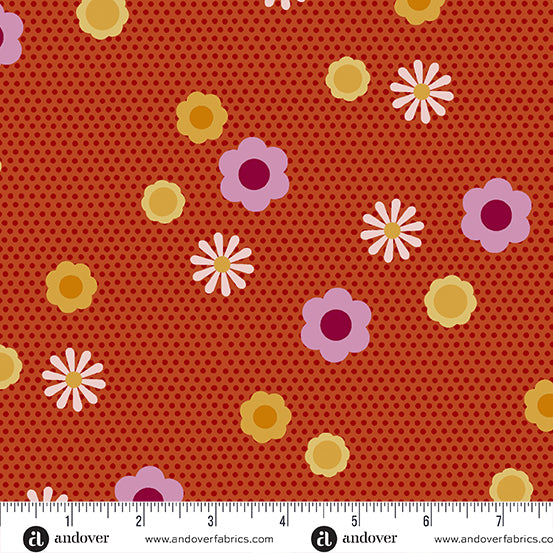 Birdie by Libs Elliot - Pin Dot Posy in Tiger (Qty 1 = 1/2 yd)