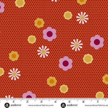 Birdie by Libs Elliot - Pin Dot Posy in Tiger (Qty 1 = 1/2 yd)