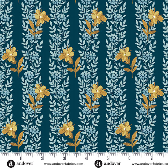 Beach House by Andover - Blue Poppy in Midnight (Qty 1 = 1/2 yd)