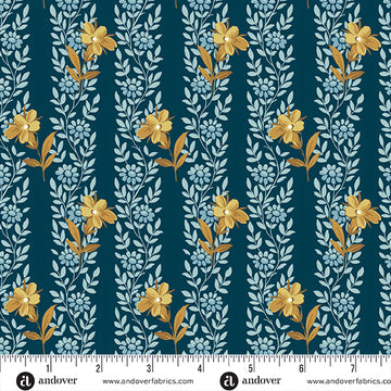 Beach House by Andover - Blue Poppy in Midnight (Qty 1 = 1/2 yd)