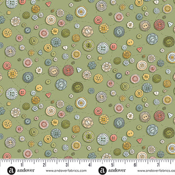 Atelier by Makower UK - Buttons in Green (Qty 1 = 1/2 yd)