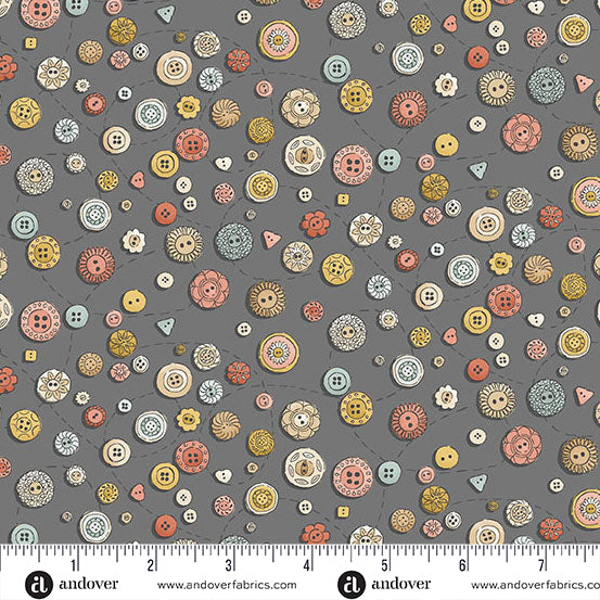 Atelier by Makower UK - Buttons in Grey (Qty 1 = 1/2 yd)