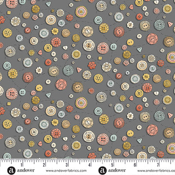 Atelier by Makower UK - Buttons in Grey (Qty 1 = 1/2 yd)
