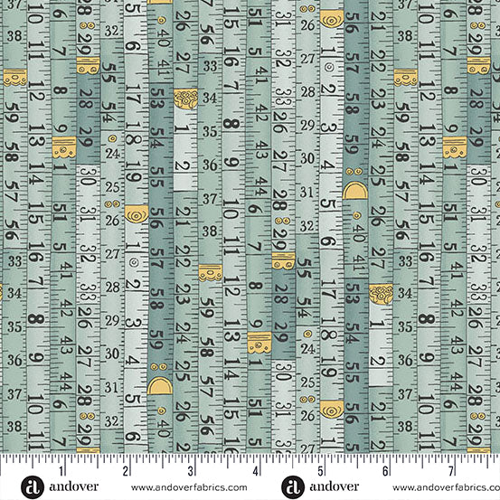 Atelier by Makower UK - Measurements in Blue (Qty 1 = 1/2 yd)