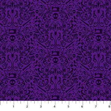 Mr. Bones Sews by Kimberlee Peers-Moore - Damask Purple (Qty 1 = 1/2 yd)