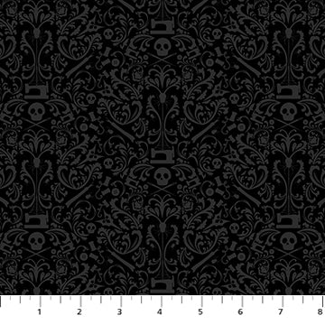 Mr. Bones Sews by Kimberlee Peers-Moore - Damask Black (Qty 1 = 1/2 yd)