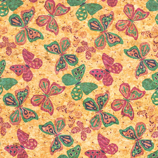Cork Fabric - Purple and Teal Butterflies
