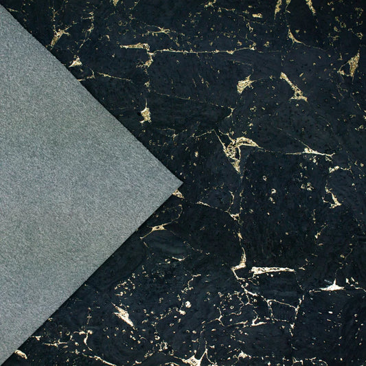 Cork Fabric - Black with Gold Marble