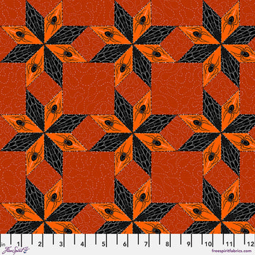 Costumes & Cobwebs by Rachel Hauer - Stars and Spiders in Orange (Qty 1 = 1/2 yd)